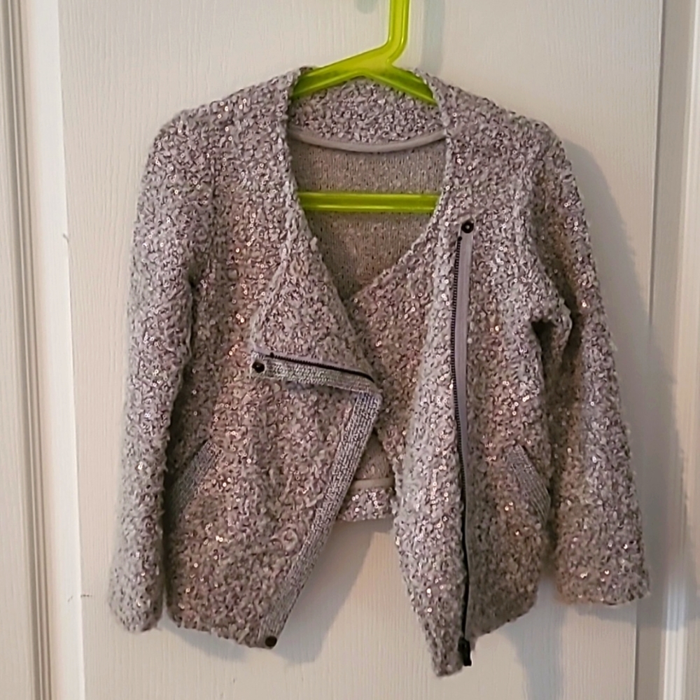 Zara sweater jacket size 5 fuzzy fabric with sequins